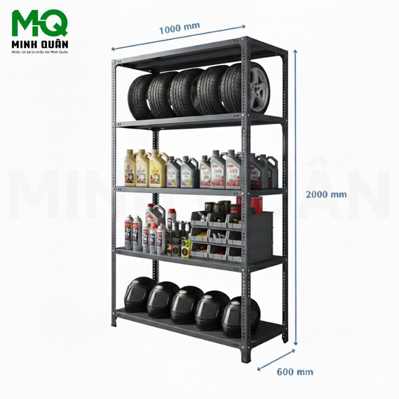 Kệ Sắt V Lỗ 5 Tầng – D1000 x R600 x C2000 (mm)