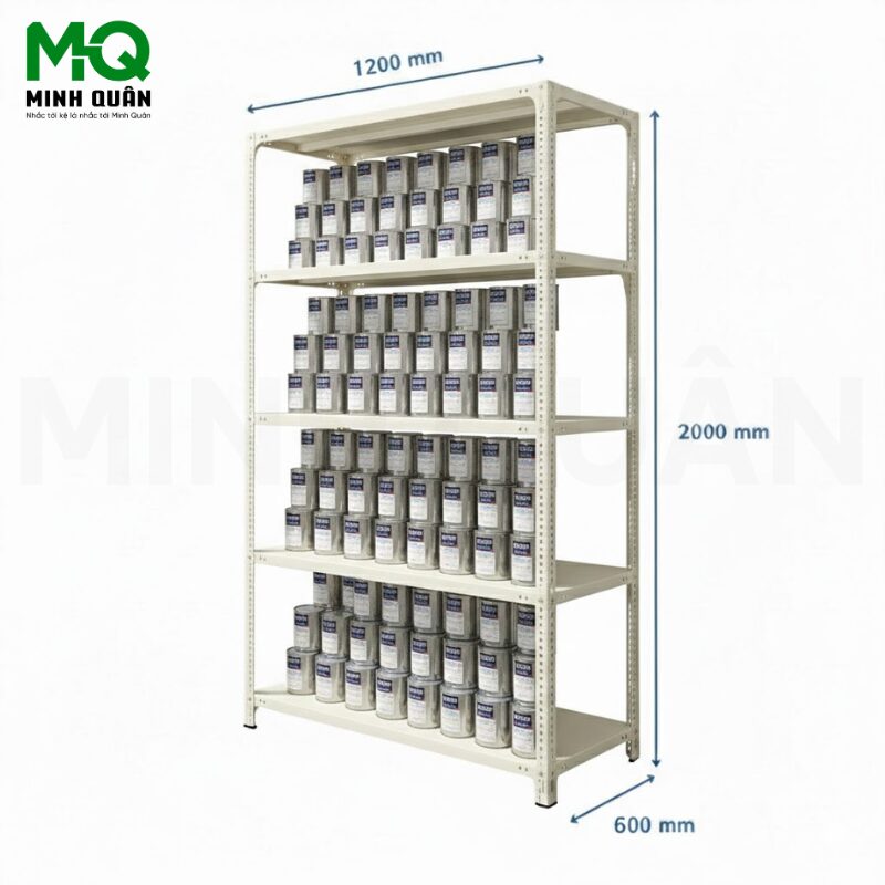 Kệ Sắt V Lỗ 5 Tầng – D1200 x R600 x C2000 (mm)