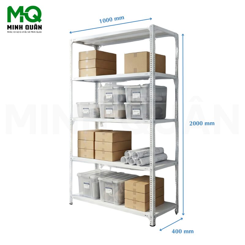 Kệ Sắt V Lỗ 5 Tầng – D1000 x R400  x C2000 (mm)