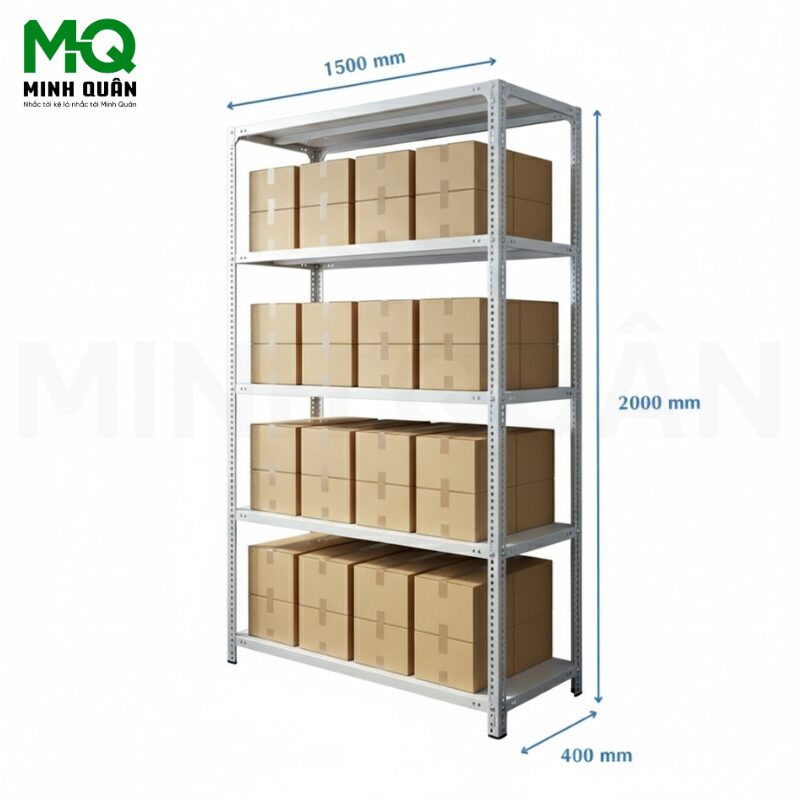 Kệ Sắt V Lỗ 5 Tầng – D1500 x R400  x C2000 (mm)