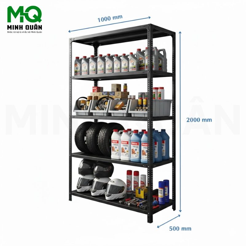 Kệ Sắt V Lỗ 5 Tầng – D1000 x R500 x C2000 (mm)