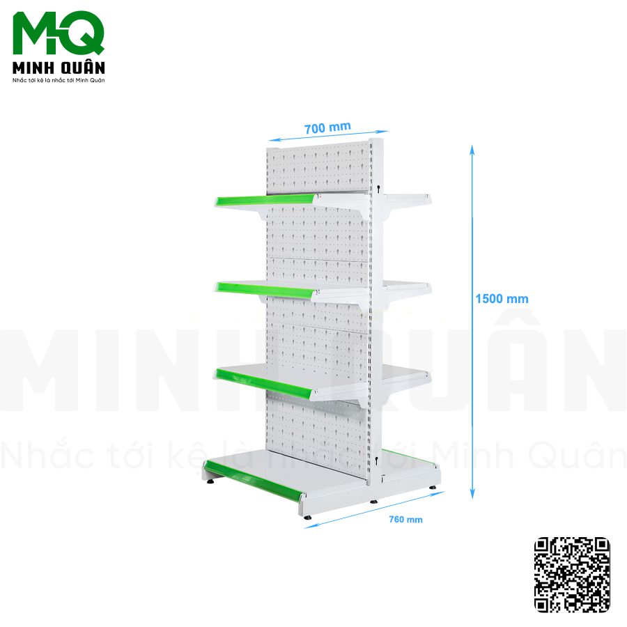 Kệ đôi lưng tôn lỗ khóa 4 tầng 700×1500 mm