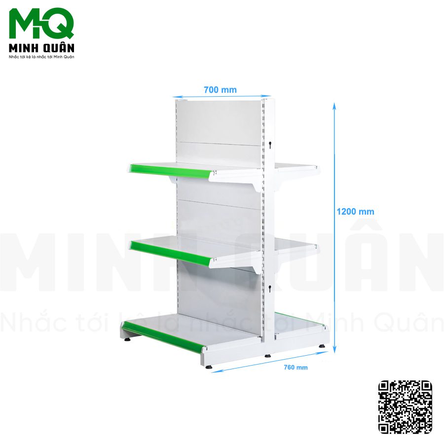 Kệ đôi lưng tôn kín 3 tầng 700×1200 mm